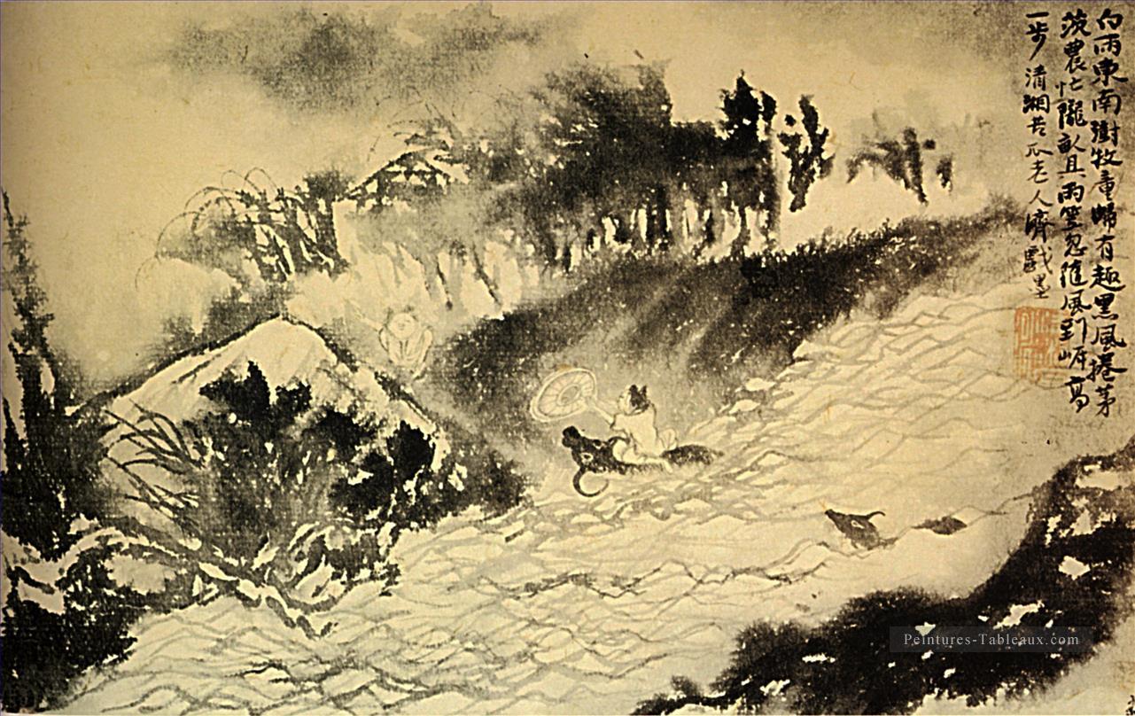 Shitao le torrent de croix 1699 encre de Chine ancienne Peintures à l'huile